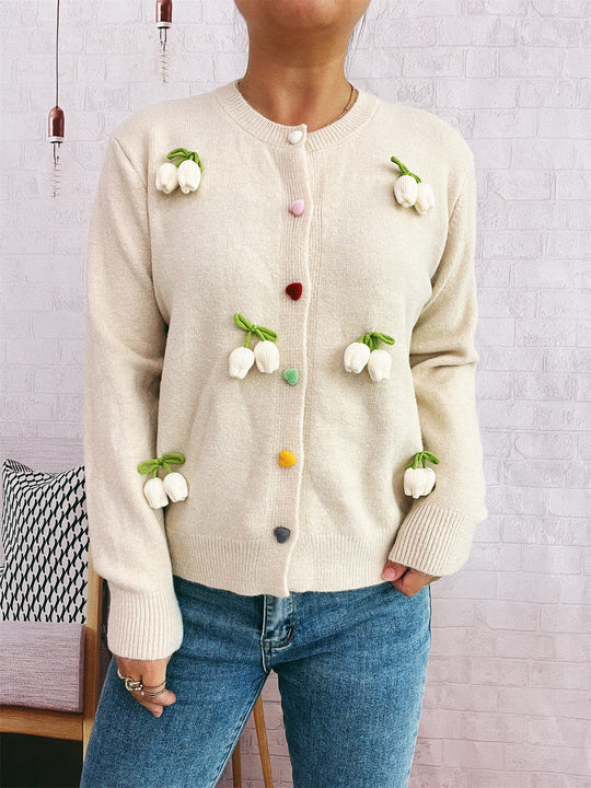 Damen Strickjacke mit fröhlichen Blumenapplikationen EB