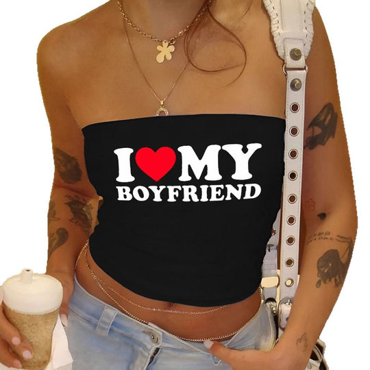 Damen Bandeau-Top mit auffälligem Statementdruck EB
