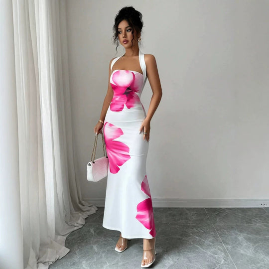 Damen Maxikleid mit floralem Print und schulterfreiem Design EB