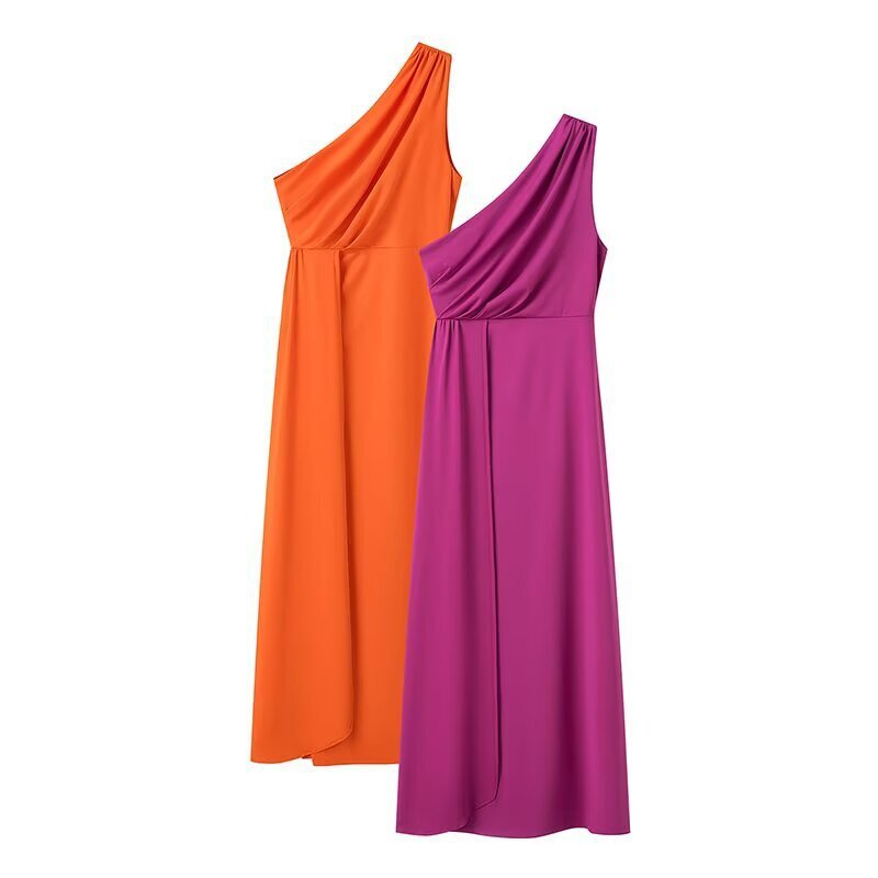Damen Maxikleid mit asymmetrischem Ärmeldesign und eleganter Drapierung EB