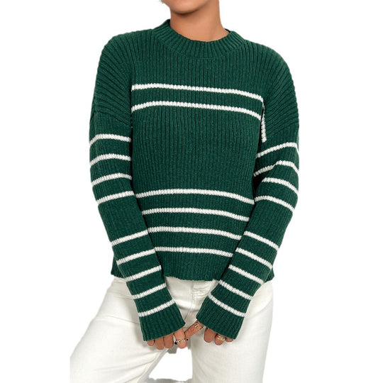 Damen gestrickter Pullover mit stylishem Streifenmuster EB