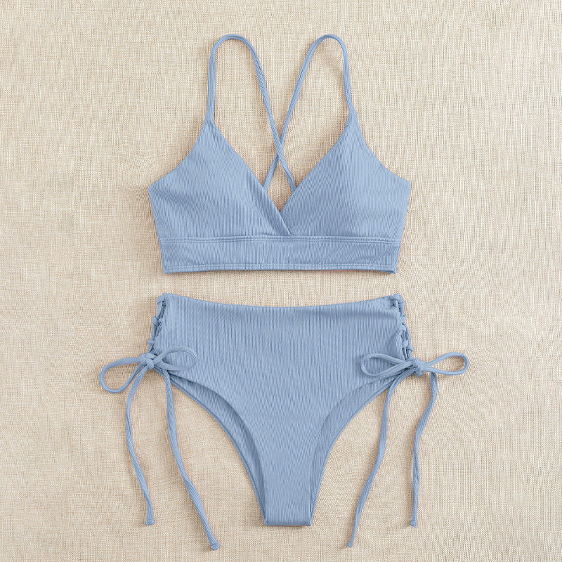 Damen Triangel-Bikini mit verstellbaren Bändern und hohen Beinausschnitten EB