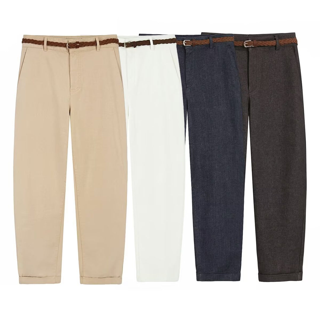 Damen Chinohose mit geflochtenem Gürtel und geradem Schnitt EB