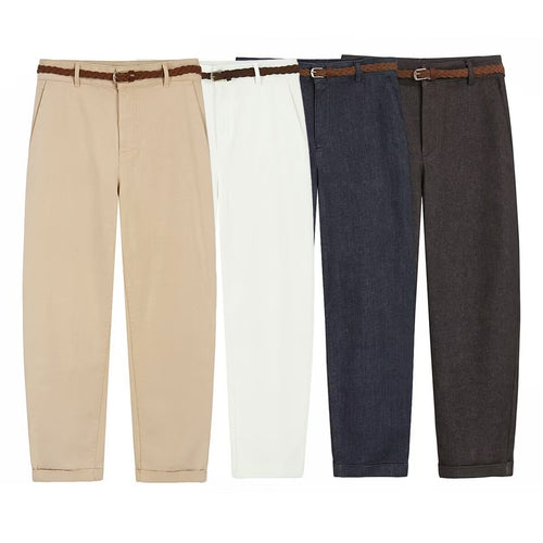 Damen Chinohose mit geflochtenem Gürtel und geradem Schnitt EB