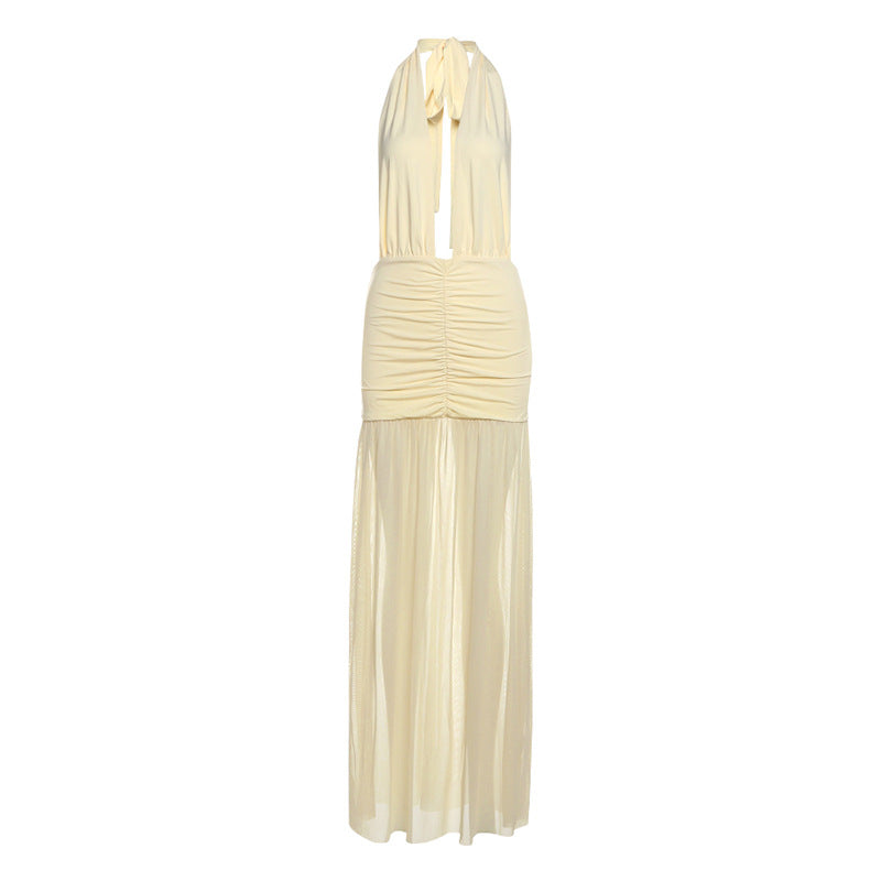 Damen Elegantes Maxikleid mit tiefem V-Ausschnitt und raffinierten Raffungselementen EB