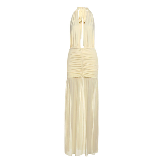 Damen Elegantes Maxikleid mit tiefem V-Ausschnitt und raffinierten Raffungselementen EB
