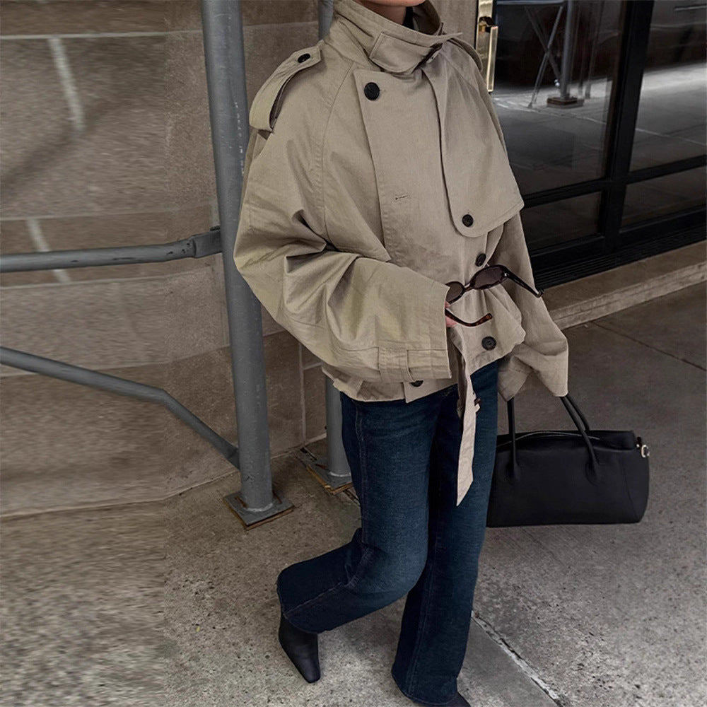 Damen modischer Oversize-Trenchcoat mit schmalem Gürtel EB