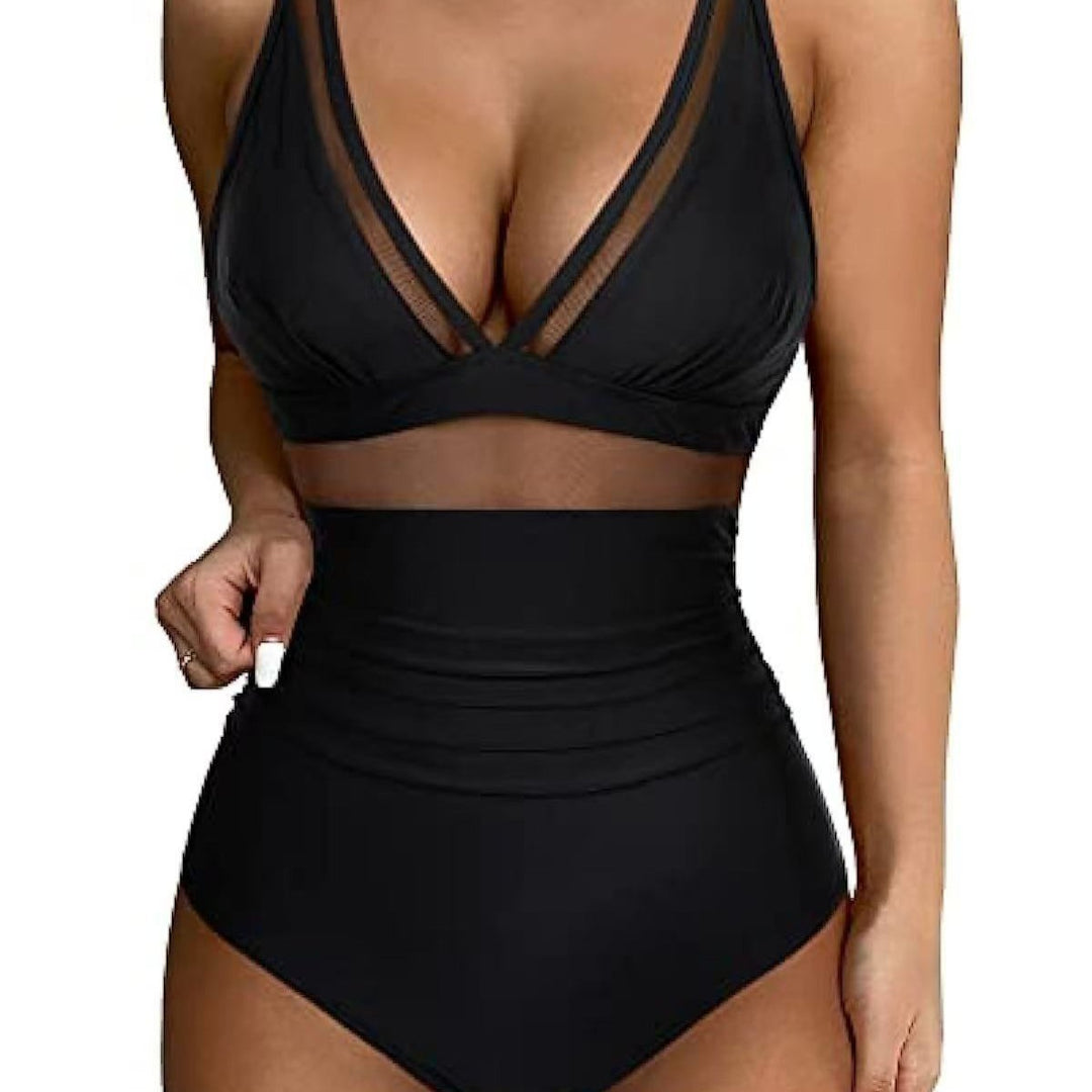 Damen Hochtaillierter Bikini mit transparenten Einsätzen EB