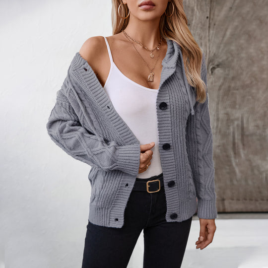 Damen Strickjacke mit Kapuze und strukturiertem Design EB