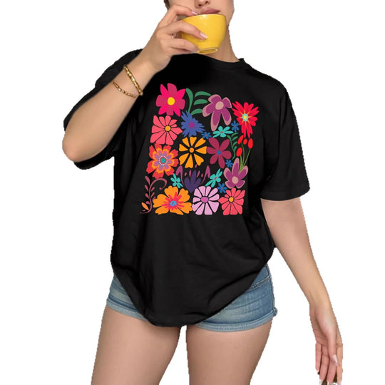Damen T-Shirt mit buntem Blumenprint EB