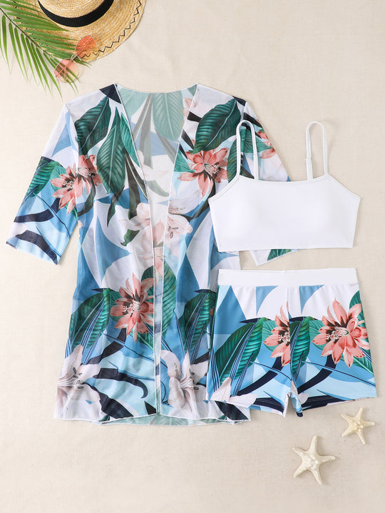 Damen Strand-Badetasche mit floralem Überwurf und Bikiniset EB