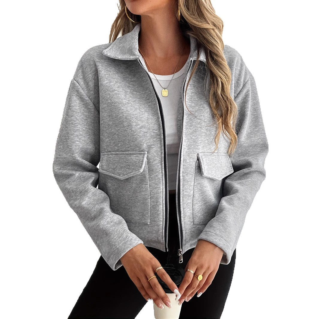 Damen lässige Zip-Jacke mit praktischen Taschen EB