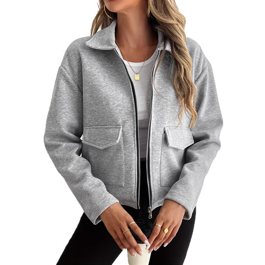 Damen lässige Zip-Jacke mit praktischen Taschen EB