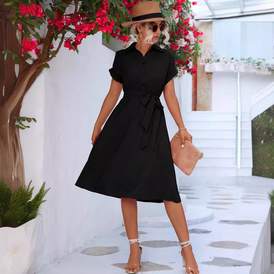 Damen Hemdblusenkleid mit eleganter Taillierung und modischem Bindegürtel EB
