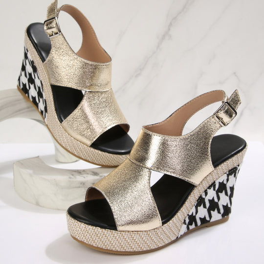 Damen Wedge-Sandalen mit modischem Hahnentritt-Design EB