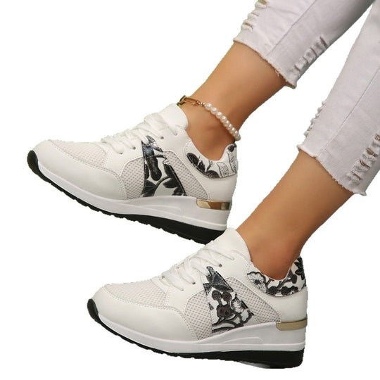 Damen modische Plateausneakers mit floralen Applikationen EB