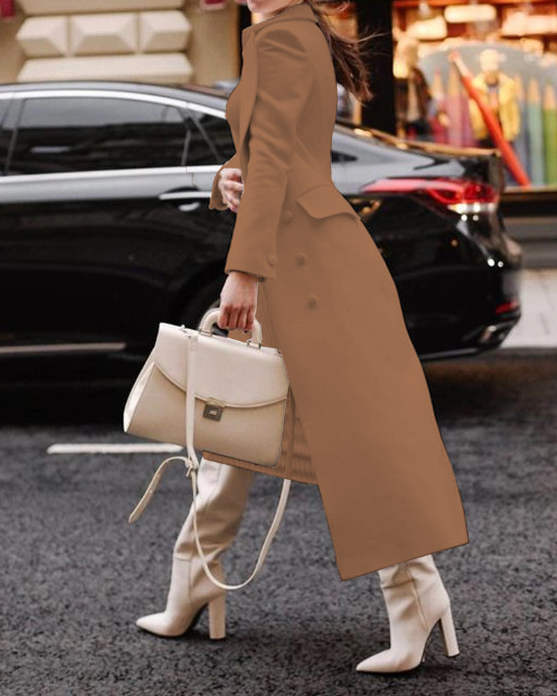 EB | Langer Mantel - Taillierte Passform - Wollstruktur - Eleganter Kragen - Formeller Look