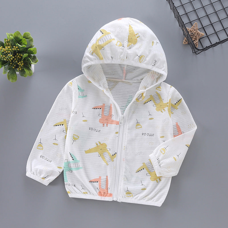 Unisex nan leichte Kapuzenjacke für Kleinkinder mit süßem Tierprint und Reißverschluss  EB