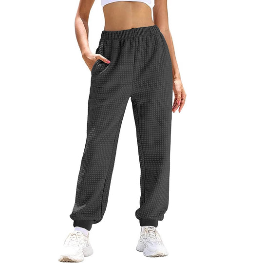Damen Lässige Waffelstrick-Loungehose mit hohem Elastikbund und Bündchen EB
