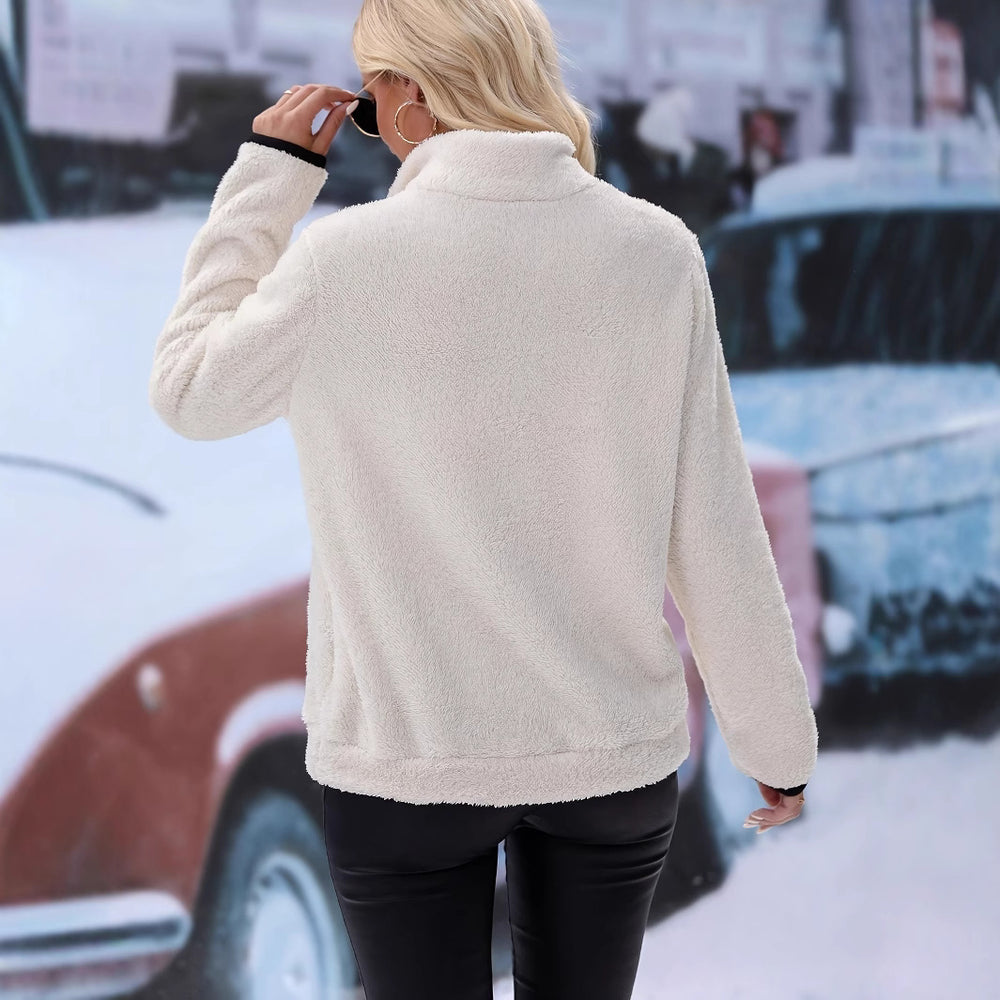 Damen Fleece Pulli mit kurzem Reißverschluss und Kängurutasche EB