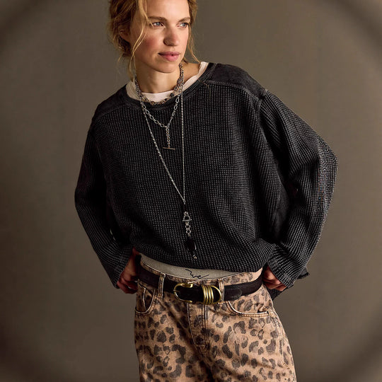 Damen Oversized Waffelstrick-Pullover mit weitem Schnitt und tiefem Raglan EB