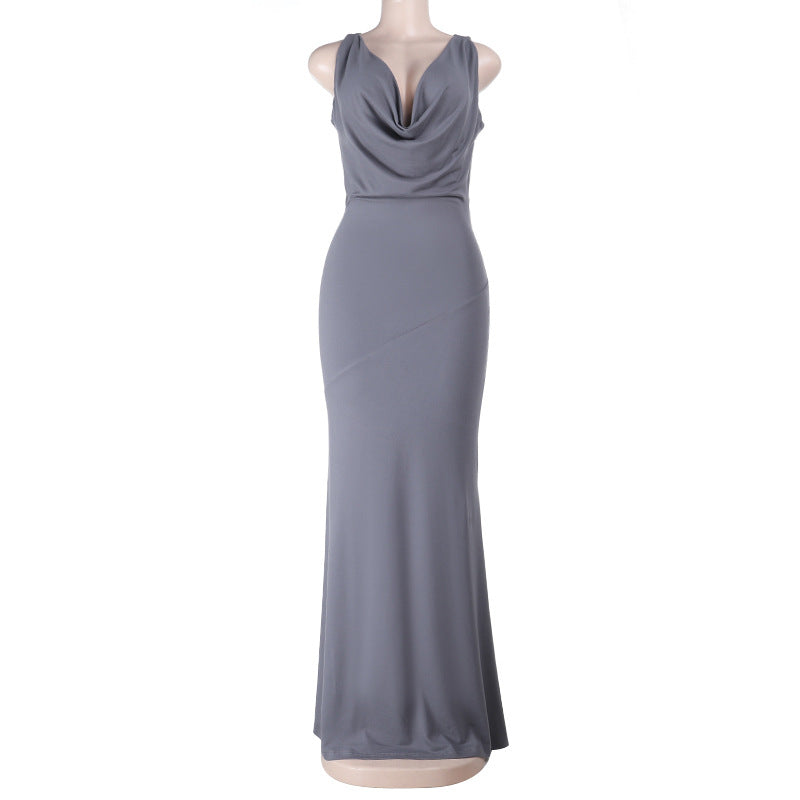 Damen Elegantes Maxikleid mit verführerischem V-Ausschnitt und fließendem Schnitt EB