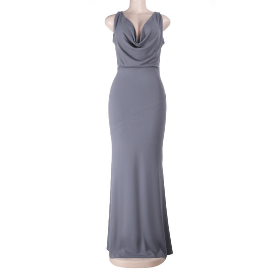 Damen Elegantes Maxikleid mit verführerischem V-Ausschnitt und fließendem Schnitt EB