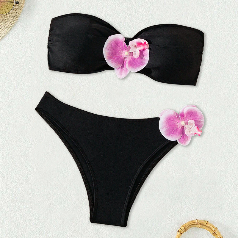 Damen Bandeau-Bikini mit eleganten Orchideen-Akzenten EB