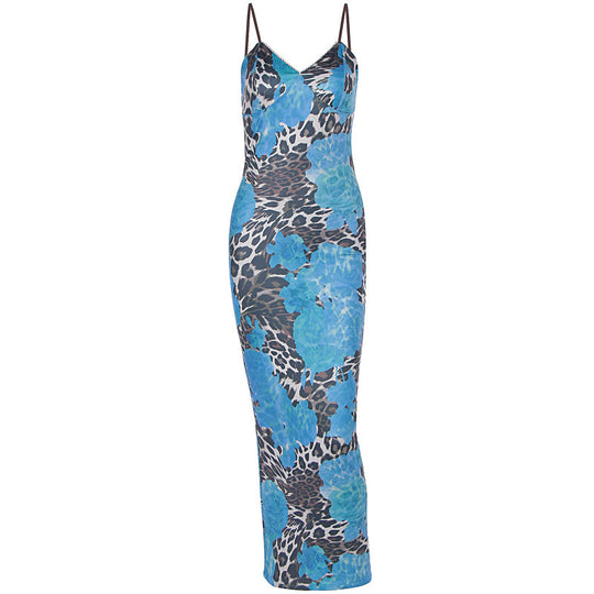 Damen Langes Kleid mit trendigem Blumen- und Animal-Print EB