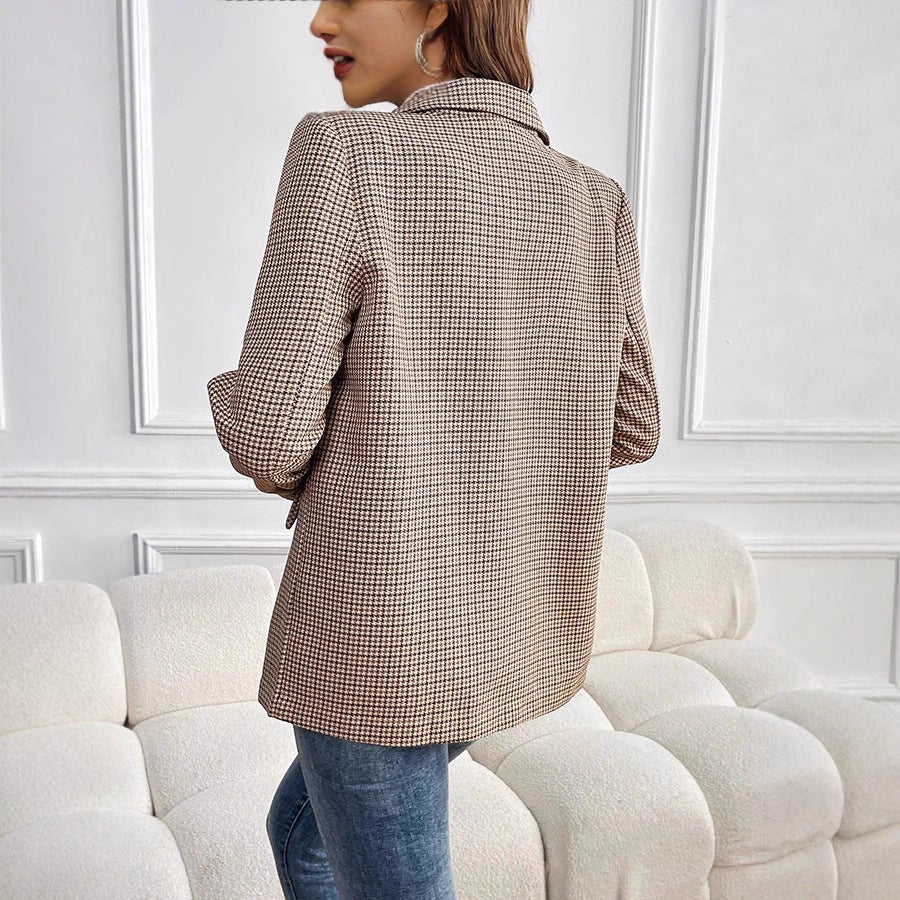 Damen Glencheck-Blazer im Oversize-Schnitt mit Paspeltaschen und leicht gepolsterten Schultern EB