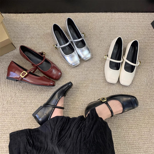 Damen Ballerinas mit eleganter Schnalle und metallischer Oberfläche EB