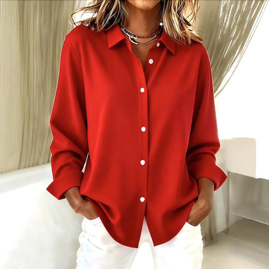 Damen Oversize-Bluse mit klassischem Kragen und verdeckter Knopfleiste EB