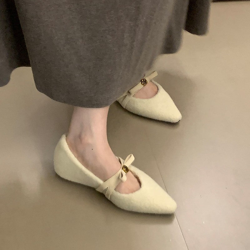 Damen elegante Ballerinas mit dekorativem Schleifenakzent und weichem Innenfutter EB