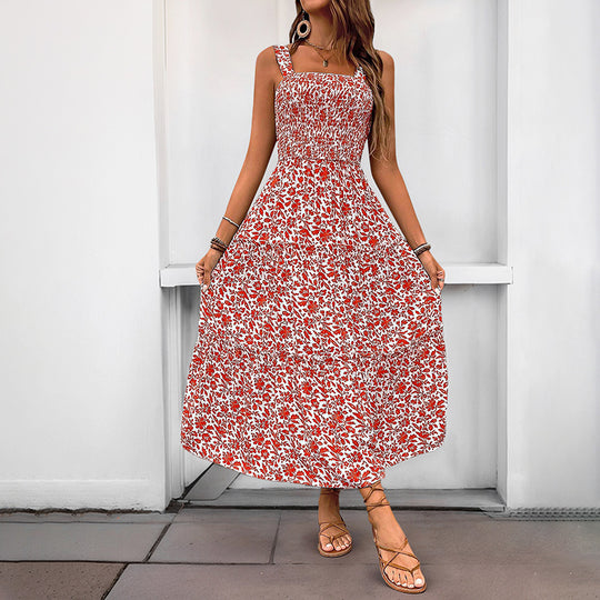 Damen Maxikleid mit schmeichelndem, elastischem Oberteil und floralen Druckdetails EB