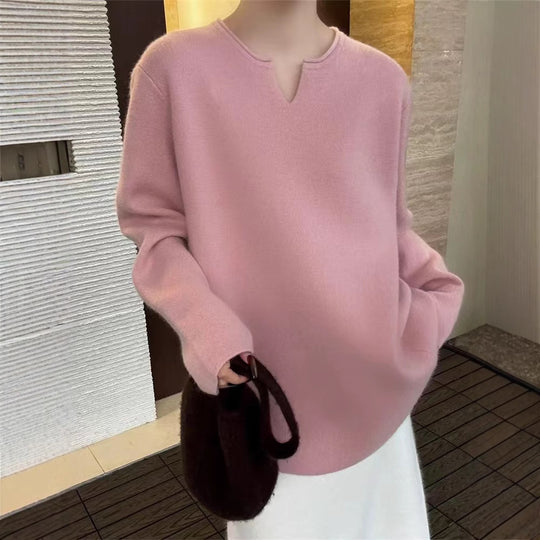 Damen eleganter Pullover mit V-Ausschnitt und langen Ärmeln EB