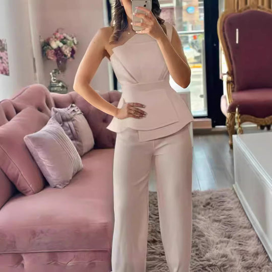 Damen Modischer Jumpsuit mit schickem Tailleneffekt und gerafftem Oberteil EB