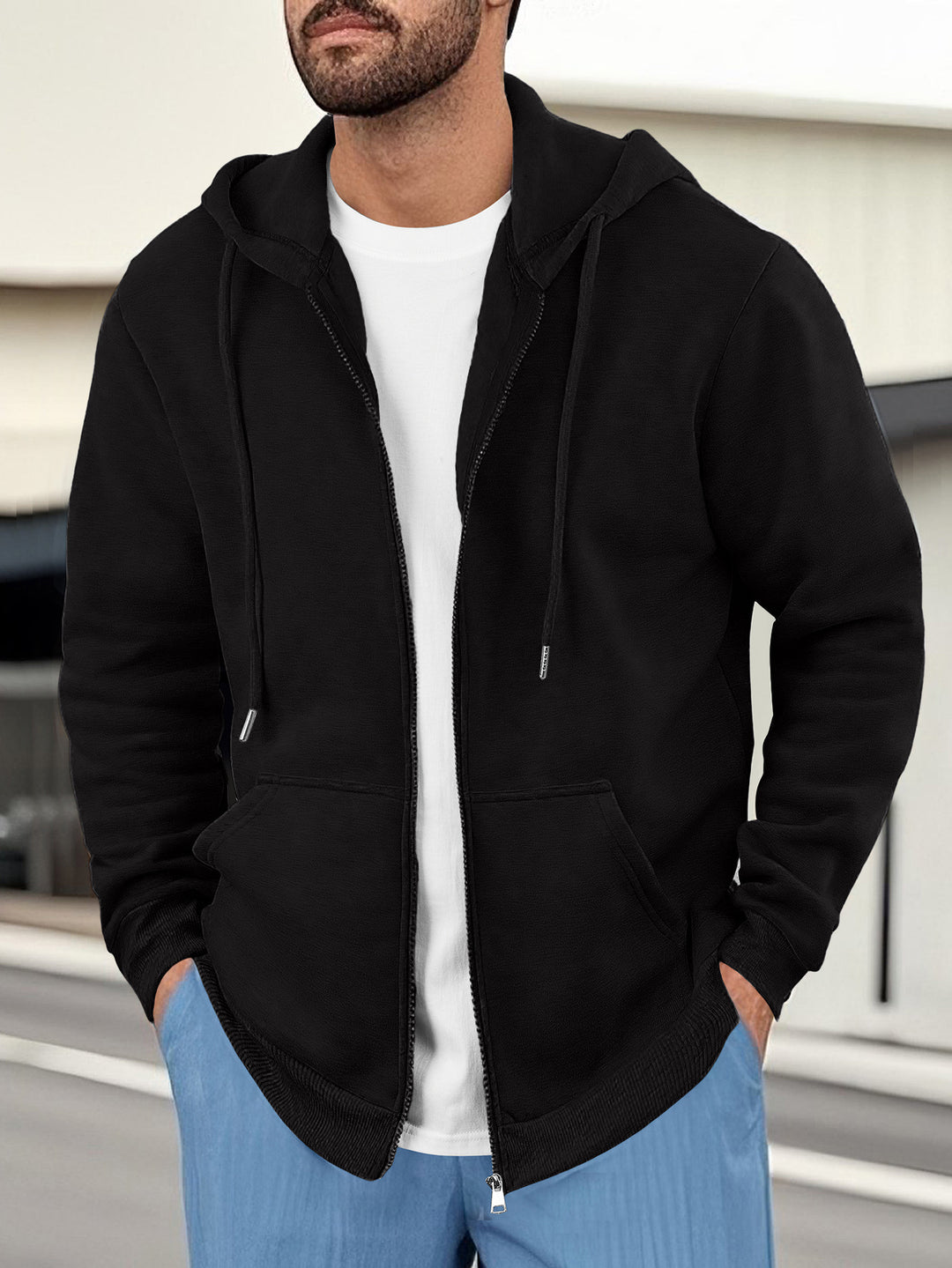 Herren lässige Kapuzenjacke mit atmungsaktivem Sweatstoff und praktischen Taschen EB