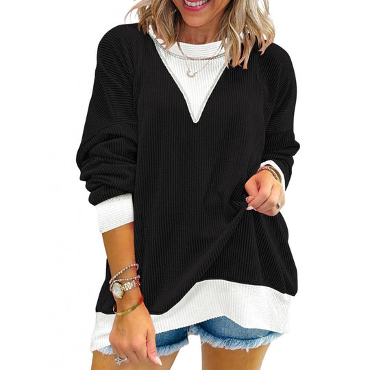 Damen lässiger Pullover aus strukturiertem Material mit V-Ausschnitt EB