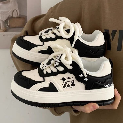 Damen Modische Sneakers mit spielerischem Panda-Design und rutschfester Sohle EB