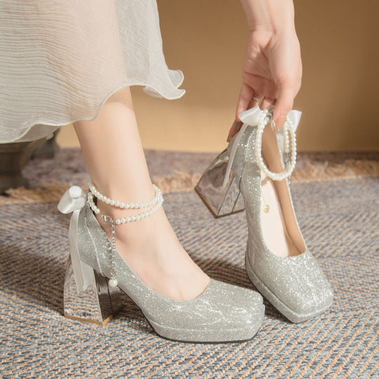Damen Plateau Pumps mit glamourösem Blockabsatz EB