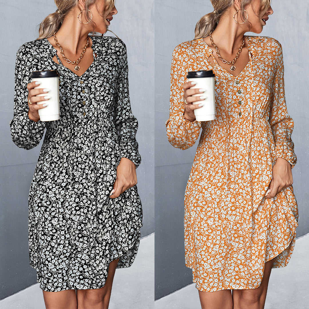 Damen Blümchen Minikleid mit romantischen Rüschendetails und elastischem Bund EB