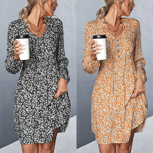 Damen Blümchen Minikleid mit romantischen Rüschendetails und elastischem Bund EB