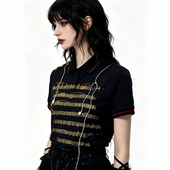 Damen Polo-Shirt mit musikalischem Motiv EB