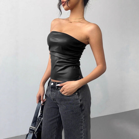 Damen Figurumspielendes Oberteil im edgy Lederlook EB