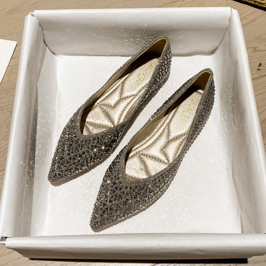 Damen elegante Ballerinas mit funkelnden Strassapplikationen EB