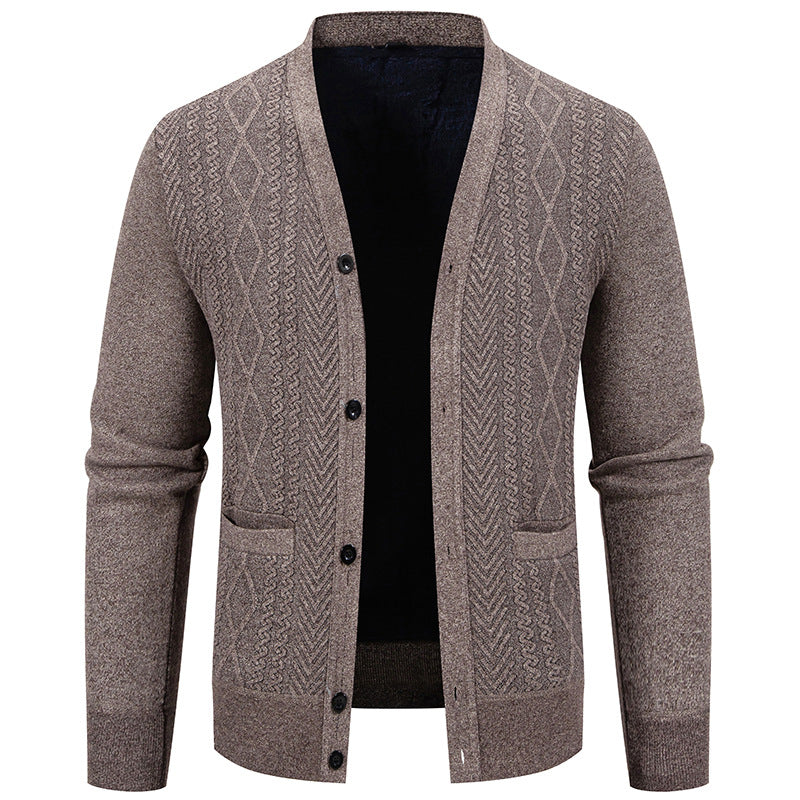 Herren klassische Strickjacke mit strukturiertem Design und praktischen Taschen EB