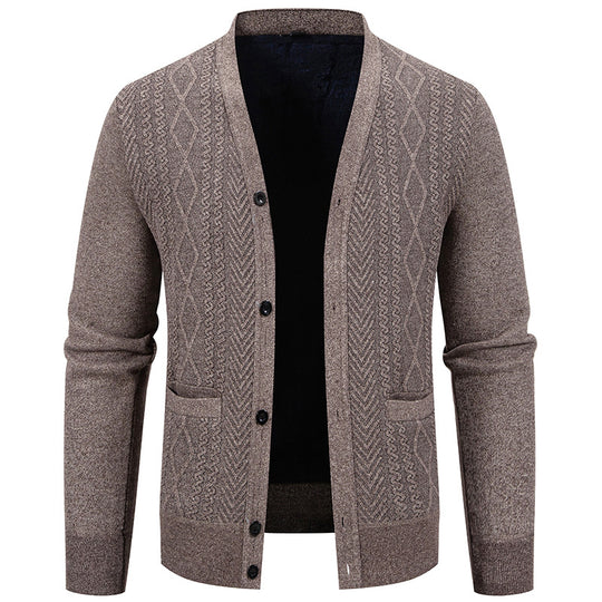 Herren klassische Strickjacke mit strukturiertem Design und praktischen Taschen EB