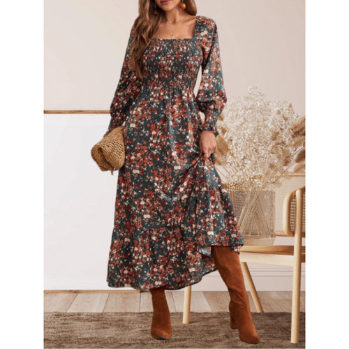 Damen Maxikleid mit Rüschendetails und floralem Design EB