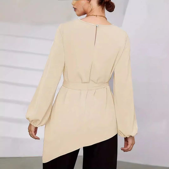 Damen Elegantes Wickelbluse mit langen Ärmeln EB