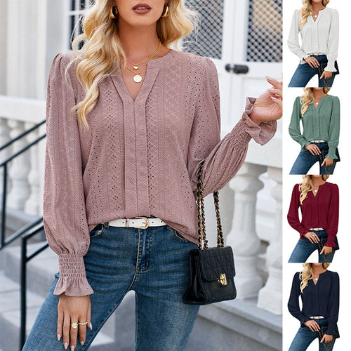 Damen Bluse mit elegantem Lochmuster und lässigem Schnitt EB